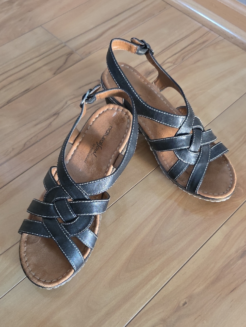 Naturalizer "NaturalSoul" Black Strappy Wedge Sling Back Sandals Haddix Sz 8